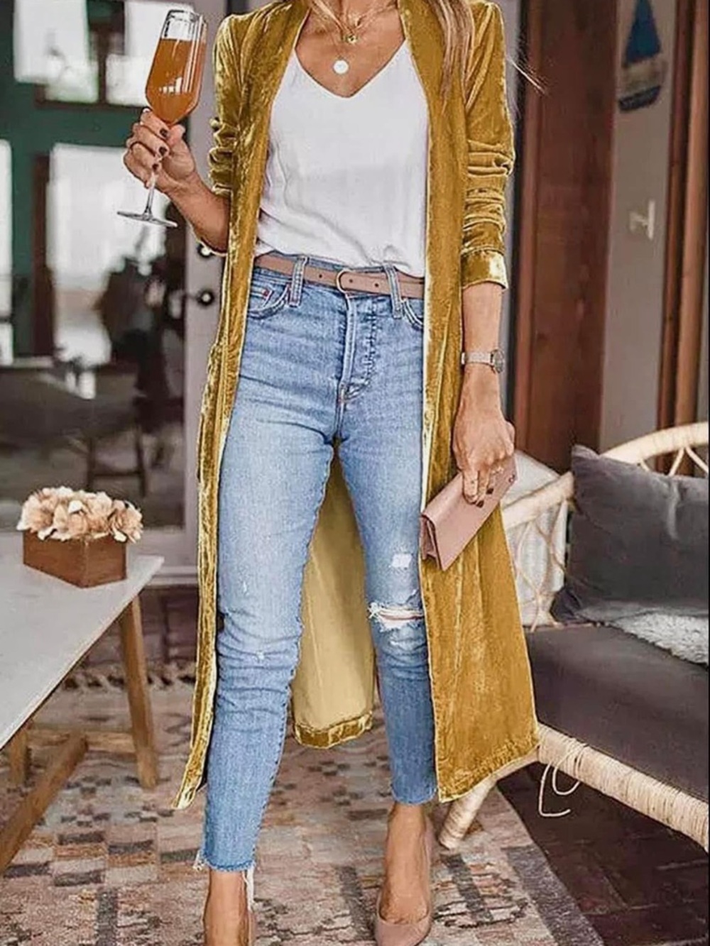Gold Velveteen Lightweight Duster